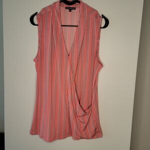 Adrianna Papell Coral Black Striped Wrap Tank Top Women’s L Sleeveless V-Neck